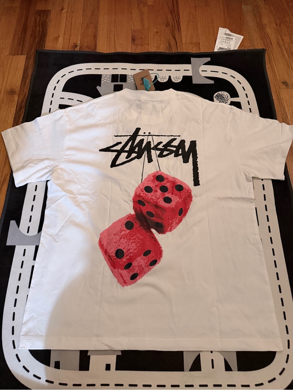 Stussy White Tee with Pink Dice Graphic - Size M and L